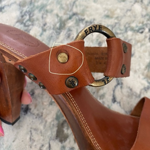 Frye Sophia Ring Slip On Wooden High Heel Leather Sandals Brown US 8 M - Picture 9 of 14